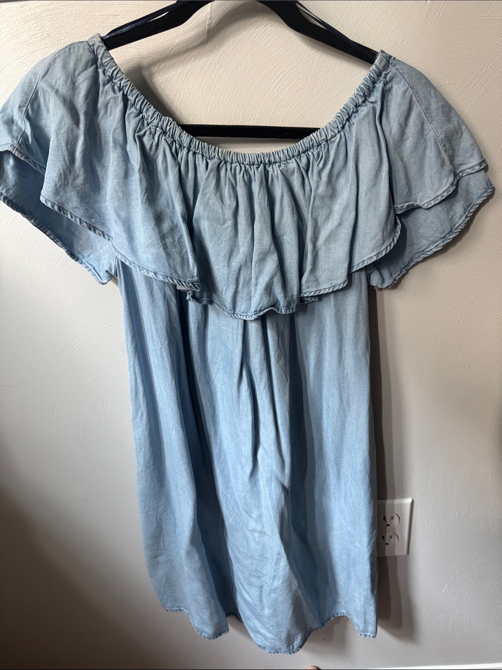Zara Premium Denim Off-Shoulder Ruffle Mini Dress - Picture 6 of 7